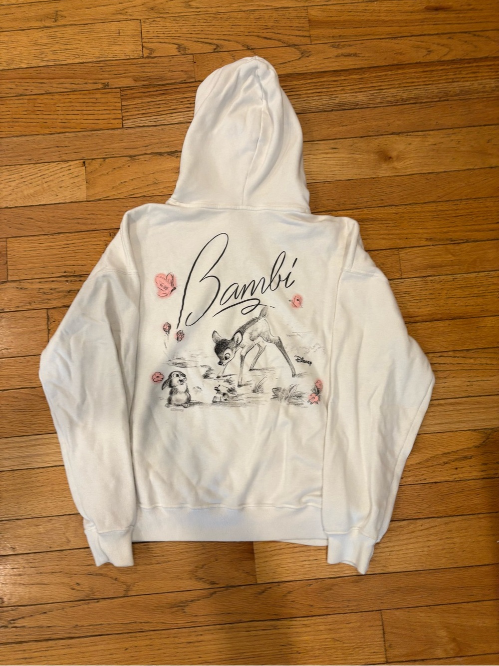 Hollister White Bambi Graphic Hoodie with Pink Accents
